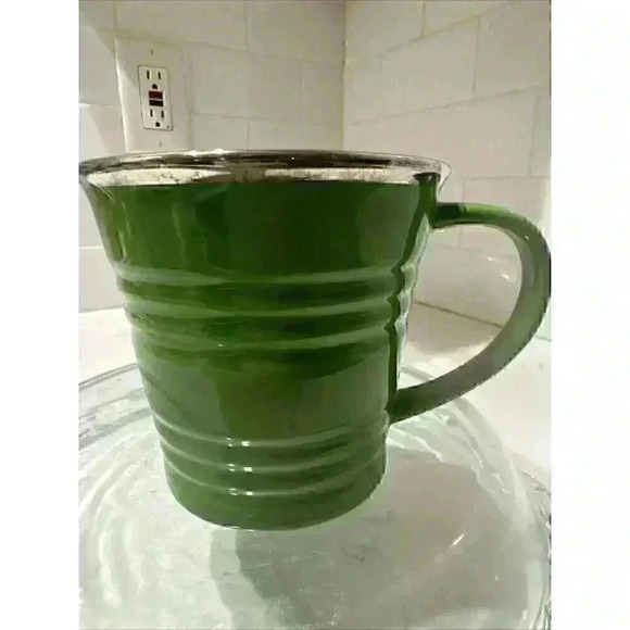 Starbucks Mug 14oz Green Ribbed Sand Pail Bucket 2007 Silver Metallic Rim Cup - Picture 10 of 12